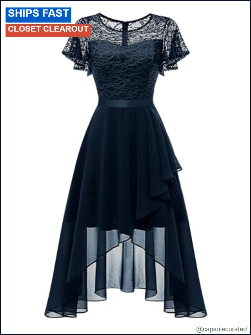 Wedtrend A-Line High-Low Formal Wedding Guest Dress Flutter Sleeve Prom
